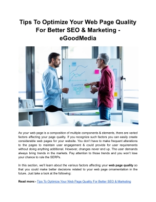 Tips To Optimize Your Web Page Quality For Better SEO & Marketing - eGoodMedia
