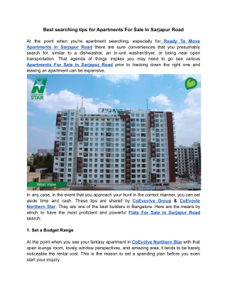 Best searching tips for Apartments For Sale In Sarjapur Road