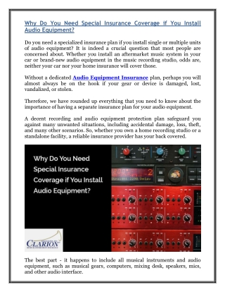 Why Do You Need Special Insurance Coverage if You Install Audio Equipment?