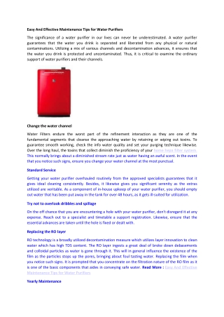 Easy And Effective Maintenance Tips for Water Purifiers