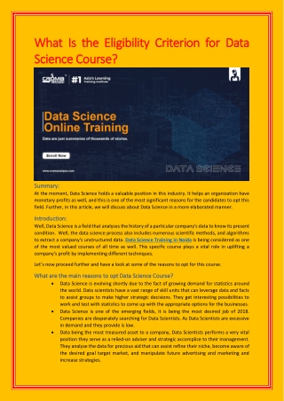 What Is the Eligibility Criterion for Data Science Course