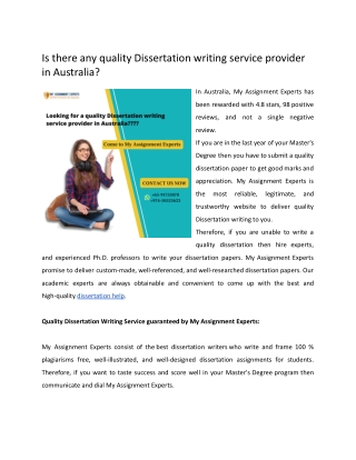 Is there any quality Dissertation writing service provider in Australia?