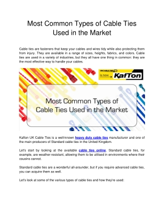 Most Common Types of Cable Ties Used in the Market