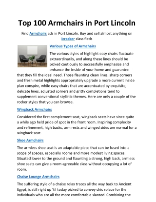Top 100 Armchairs in Port Lincoln