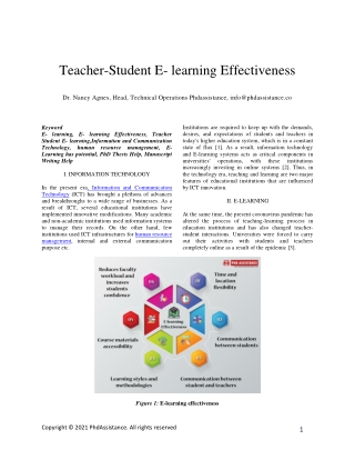 Teacher- Student E- Learning Effectiveness - Phdassistance