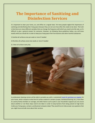 The Importance of Sanitizing and Disinfection Services