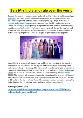Be a Mrs India and rule over the world