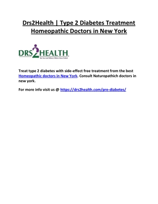 Drs2Health | Type 2 Diabetes Treatment | Homeopathic Doctors in New York
