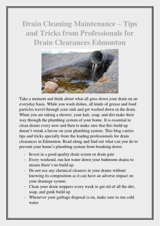 Drain Cleaning Maintenance – Tips and Tricks from Professionals for Drain Clearances Edmonton