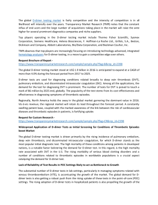 D-dimer Testing Market to Reap Excessive Revenues by 2025