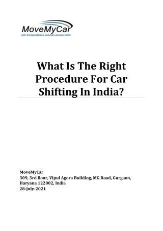 We Provide The Verified Services For Car Shifting In India