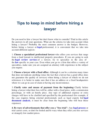 Tips to keep in mind before hiring a lawyer