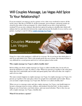 Can Couples Massage, Las Vegas Enhance Relationship Feelings