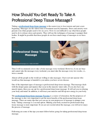 How should you get ready for taking professional deep tissue massage