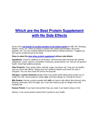 Which are the Best Protein Supplement with No Side Effects