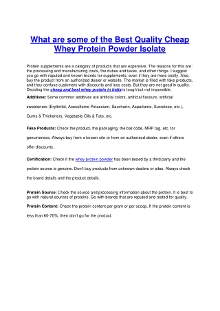 What are some of the Best Quality Cheap Whey Protein Powder Isolate