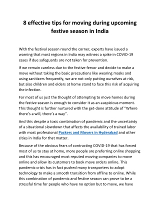 8 effective tips for moving during upcoming festive season in India