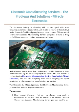 Electronic Manufacturing Services – The Problems And Solutions - Miracle Electronics