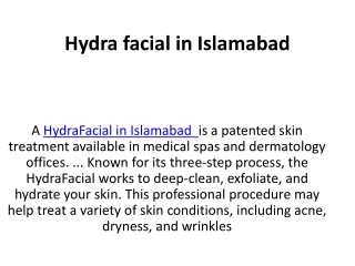 Hydra facial in Islamabad