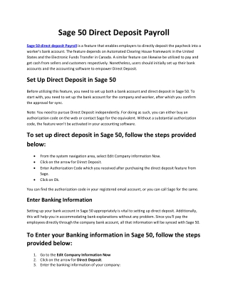 Sage 50 Direct Deposit - Setup Instruction & Guide- Error