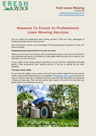 Reasons To Invest In Professional Lawn Mowing Services