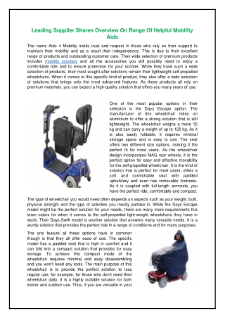 Leading Supplier Shares Overview On Range Of Helpful Mobility Aids
