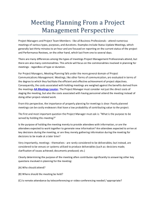 Meeting Planning From a Project Management Perspective