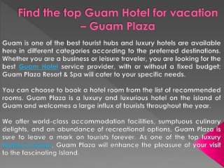 Find the top Guam Hotel for vacation – Guam Plaza