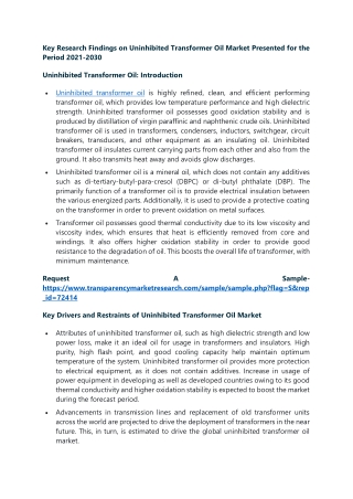 Key Research Findings on Uninhibited Transformer Oil Market Presented for the Pe