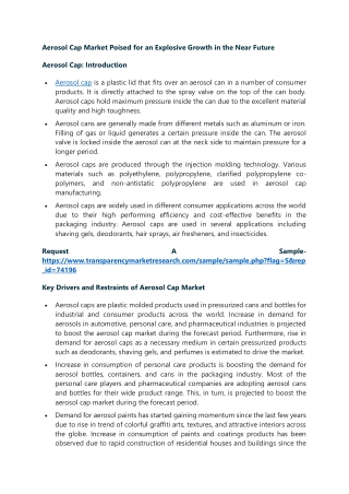 Aerosol Cap Market Poised for an Explosive Growth in the Near Future