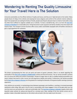 Wondering to Renting The Quality Limousine for Your Travel! Here is The Solution