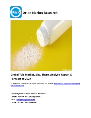 Global Talc Market Trends, Size, Competitive Analysis and Forecast 2021-2027