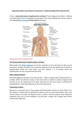 Hypothyroidism and Gluten Connection- Understanding Their Mechanism