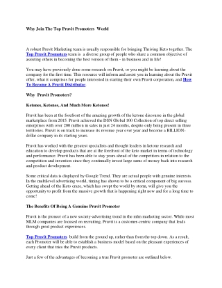 Why Join The Top Pruvit Promoters  World