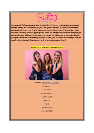 How to Find a Sister Wife  sisterwives.com