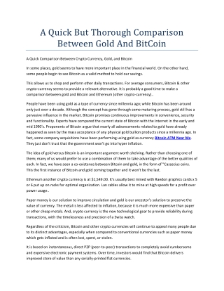 A Quick But Thorough Comparison Between Gold And BitCoin