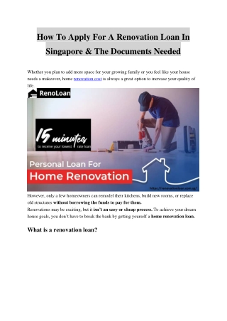 How To Apply For A Renovation Loan In Singapore