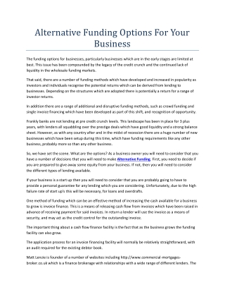 Alternative Funding Options For Your Business