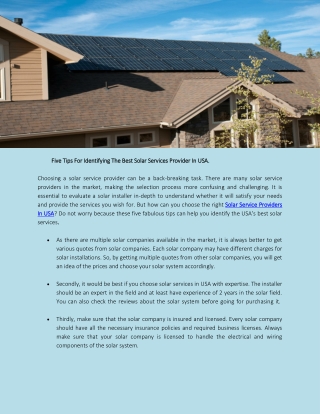 Five Tips For Identifying The Best Solar Services Provider In USA.