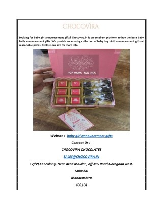 Baby Girl Announcement Gifts  Chocovira.in