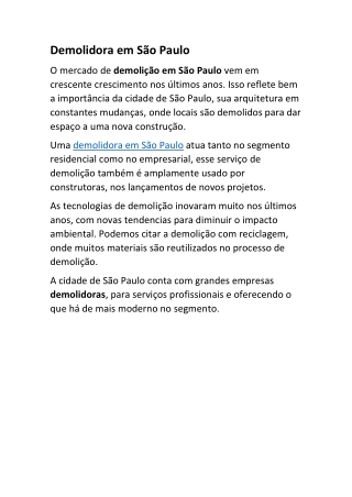 Demolidora em São Paulo