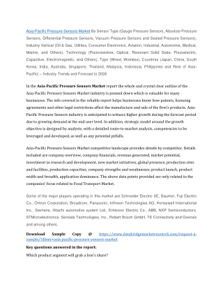 Asia-Pacific Pressure Sensors Market