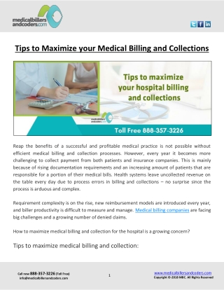 Tips to Maximize your Medical Billing and Collections for Hospital