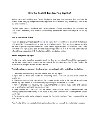 How to Install Tundra Fog Lights