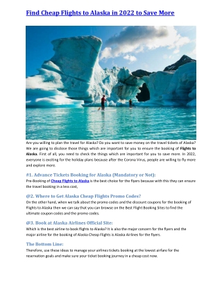 Find Cheap Flights to Alaska in 2022 to Save More