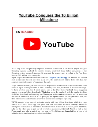 YouTube Conquers the 10 Billion Milestone