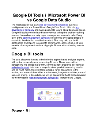 Google BI Tools – Microsoft Power BI vs Google Data Studio