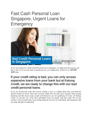 Fast Cash Personal Loan in Singapore