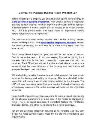 Get Your Pre-Purchase Building Report With RED LBP