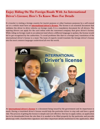 Enjoy Riding On The Foreign Roads With An International Driver’s License; Here’s To Know More For Details